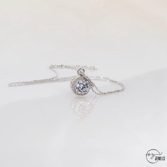 OZ Jewels Collier Argent avec Diamant Rond 0.75 Carat - Accessoires de vêtements pour bébé - Love Jewelry - - Collier Femme - Saint Valentin - Cadeau - Fête des Mères - Collier Fille - Bijoux Femme