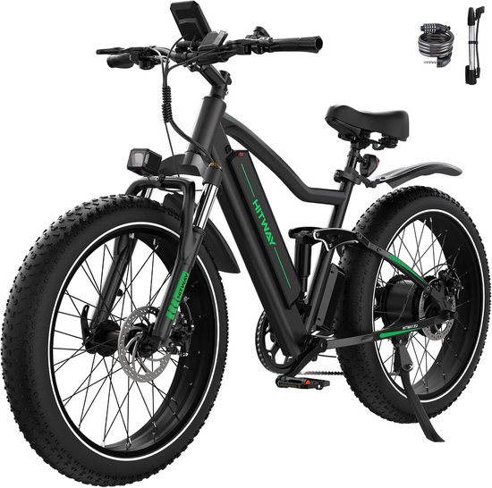 Hitway Elektrische Fiets BK9S - Trendy 26*4.0 Inch Fatbike - Mountain Snow EBike met Afneembare 48V 16Ah Lithium Batterij - City Commuter E-Bike met 250W Motor - 7 Versnellingen - IP54 Waterdicht