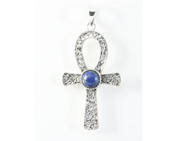 Bewerkte zilveren ankh hanger met lapis lazuli