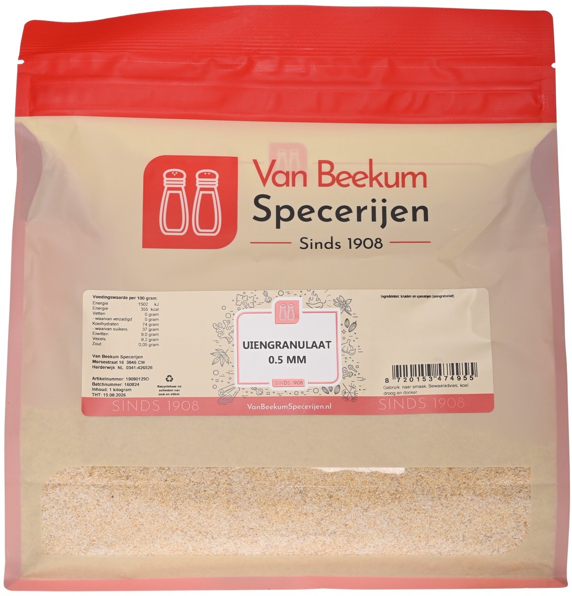 Goedkoopste Van Beekum Specerijen - Uiengranulaat 0.5 mm - 1 kilo (hersluitbare stazak