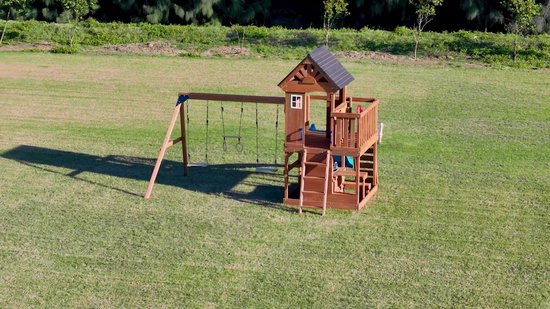 AXI Jack Speeltoestel met Dubbele Schommel en Trapeze Bruin – Rode glijbaan