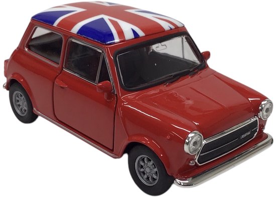 Mini Cooper 1300 (Rood met vlag Verenigd Koninkrijk) (10 cm) 1/43 Welly Nex [Modelauto - Schaalmodel - Miniatuurauto]