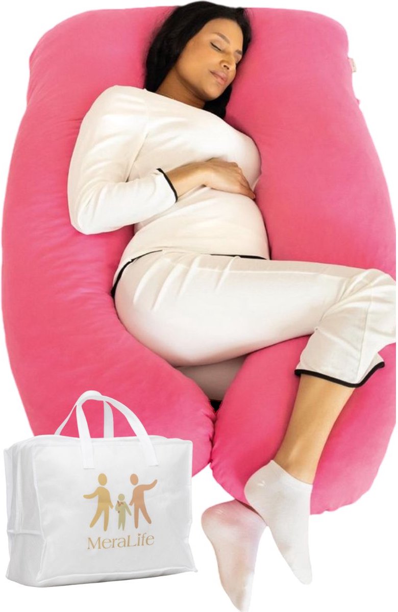 Goedkoopste MeraLife® Zwangerschapskussen (U-Vorm) XXL - Zwangerschapskussens - Zijslaapkussen - Voedingskussen - 140x80cm - Roze