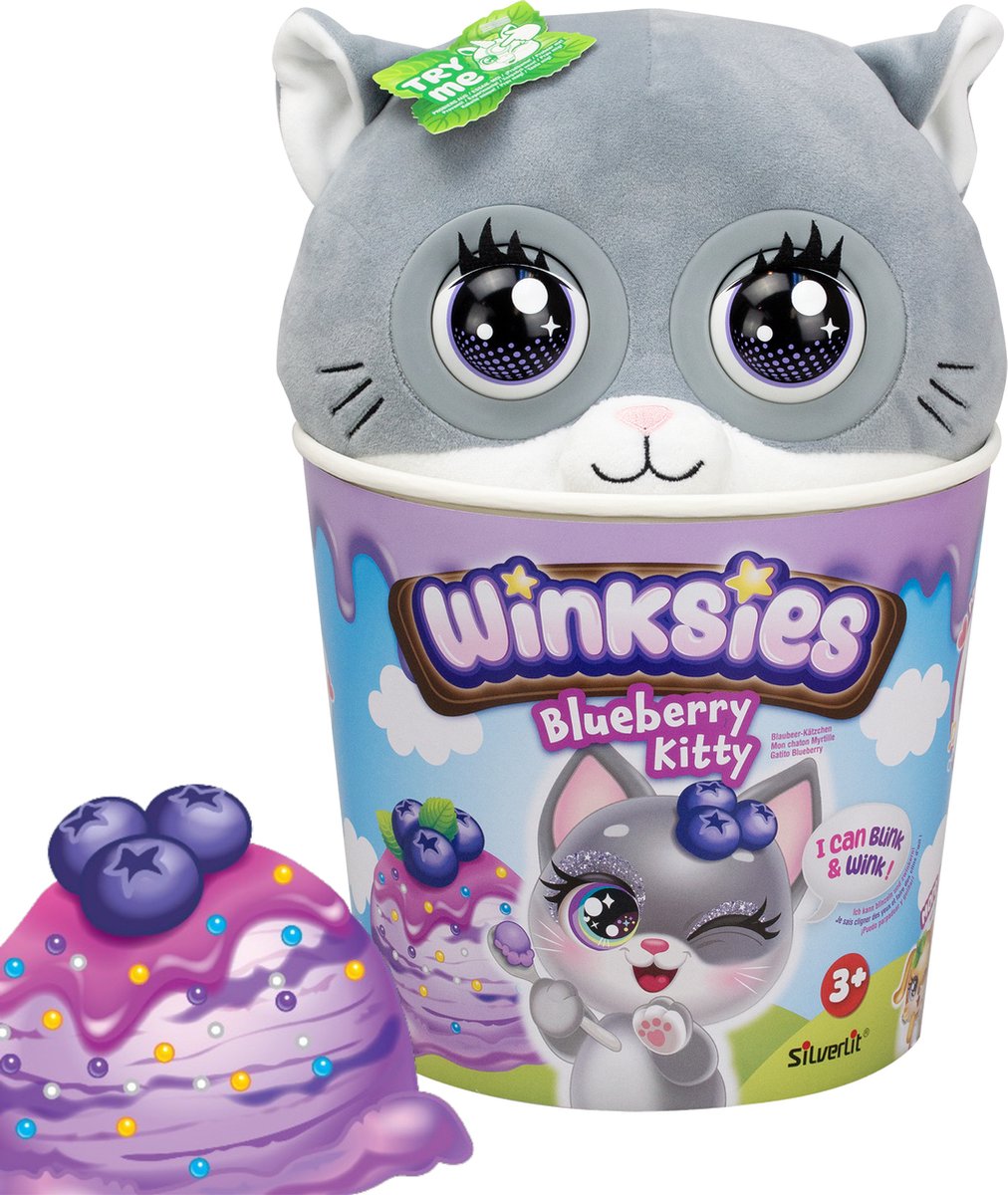 Winksies Blueberry Kitten - Interactieve knuffel in een ijsbeker