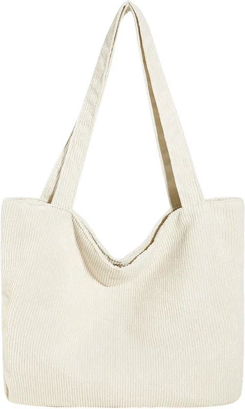 Sans Citron - Sac à bandoulière en velours côtelé - Sac fourre-tout - Velours côtelé - Étudiants - École - Travail - Voyages - Shopping - Fermeture éclair - Geen accessoire inclus - Wit