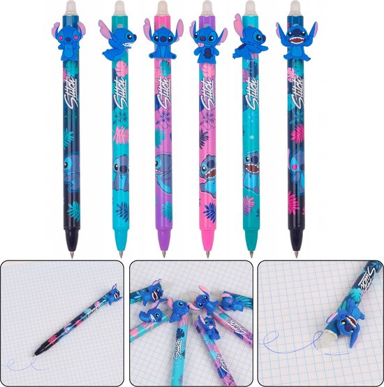 Stylo gel design aléatoire DISNEY Stitch, stylo effaçable automatiquement, écriture bleue, bureau, école 0
