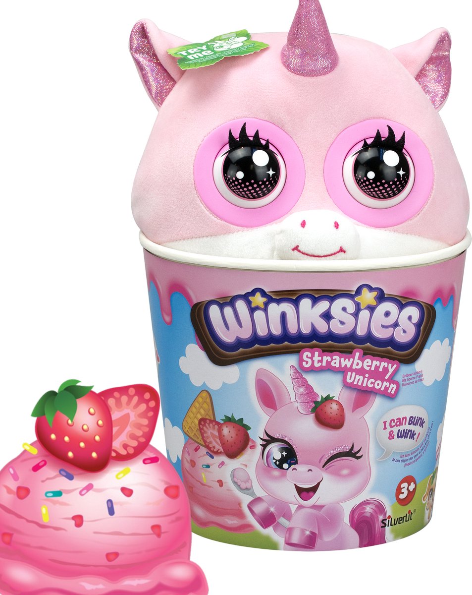 Winksies Strawberry Unicorn - Interactieve knuffel in een ijsbeker