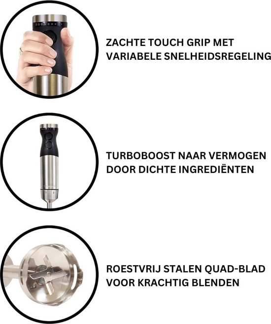 VELTRR® Staafmixer - Hakmolen - Keukenmachine - Zwart en Zilver van Merkloos — afbeelding 2