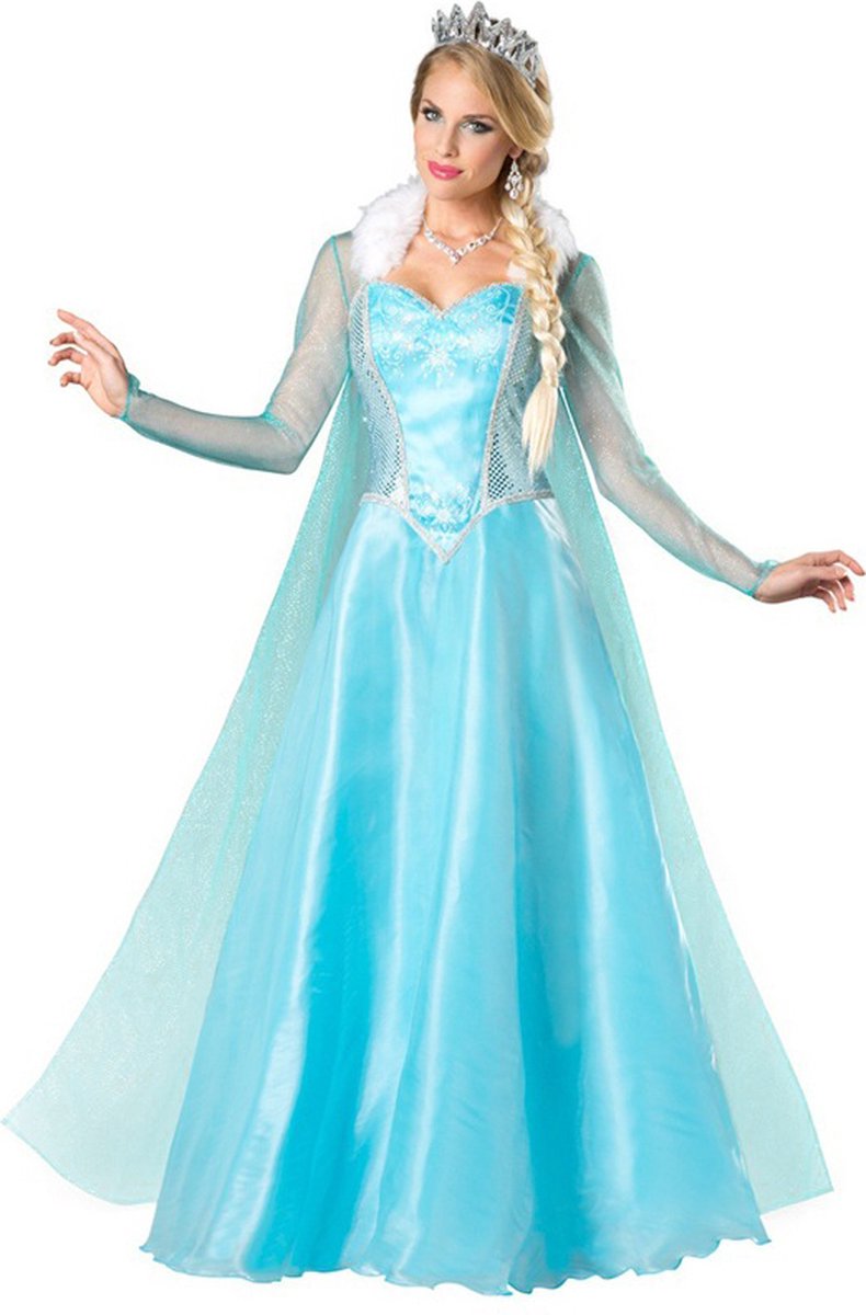 Joya Party® Verkleed Jurk | Blauwe Glamour Jurk | Carnaval Verkleedjurk Dames | Prinsessenjurk Vrouwen | ijsprinces | Carnavalskleding | Maat S