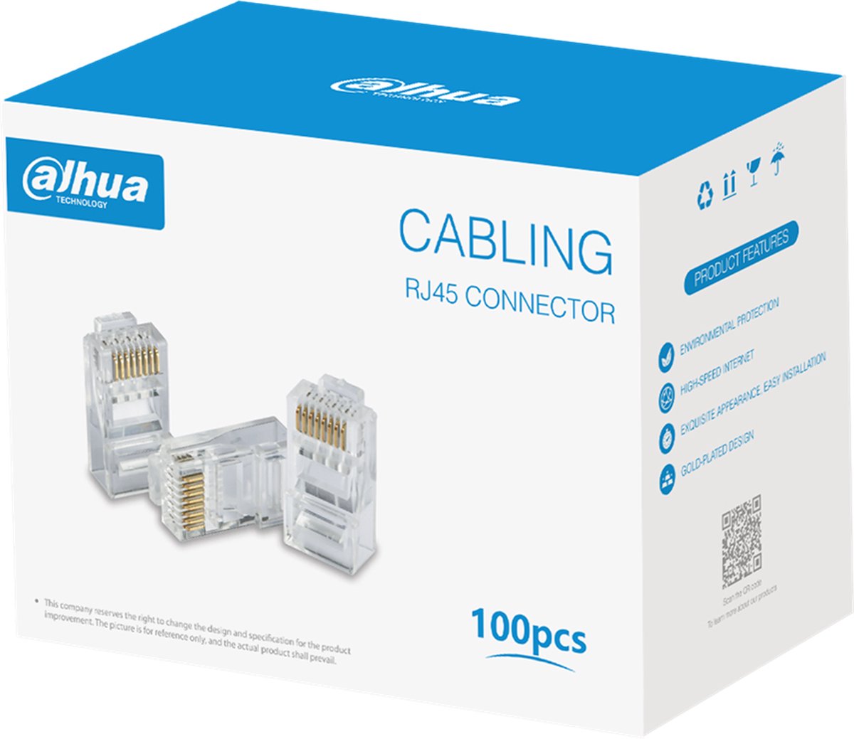 Dahua RJ45 UTP Connector - LAN Kabel Aansluiting Stekker voor Internet / Netwerk kabel - 100 Stuks
