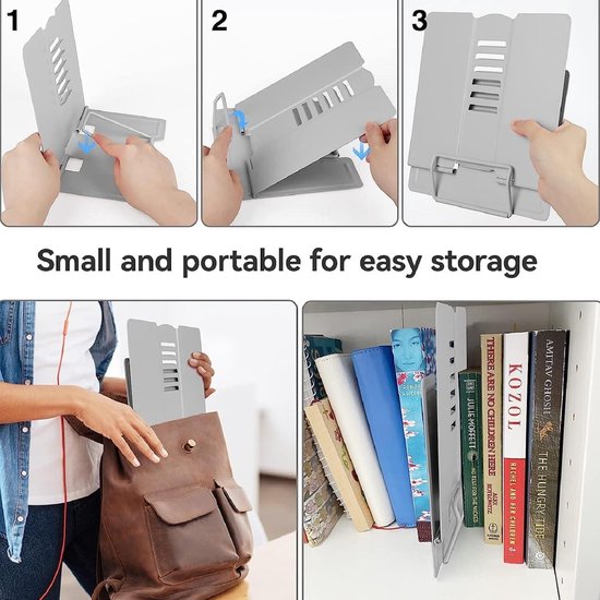 Boekenstandaard, in hoogte verstelbaar, met duurzame aluminium armen, boekenhouder, leesstandaard voor dikke hardcover, recepten, laptop en iPad, wit