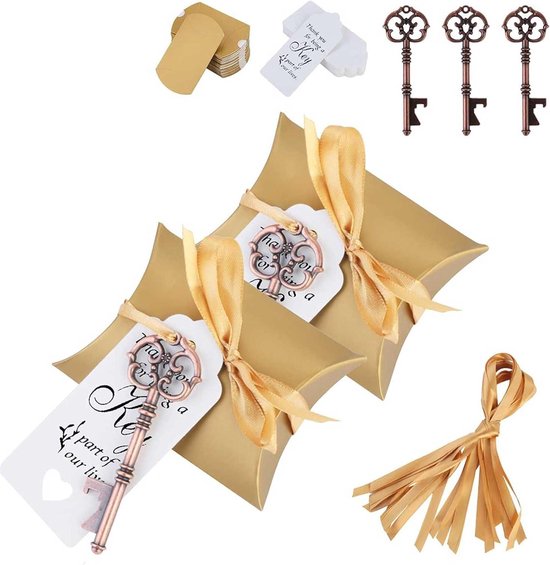 GoMaihe Vintage flesopener, 50 stuks, vintage flesopener, met doe-het-zelf kaarten en zakjes