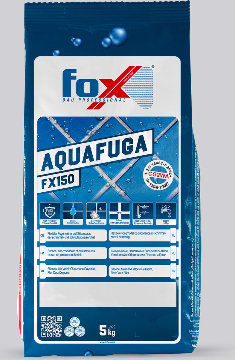 FOX AQUAFUGA FX150 - Voegmiddel - 5kg - Voegmortel - Wand en Vloer - Cementgrijs