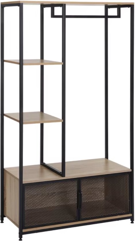 Industriële Garderobekast 2-in-1 Met Kapstok En Schoenenrek - Zwart En Staal 92 5 X 28 2 X 182 Cm