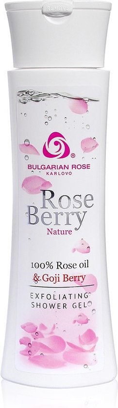Exfoliating shower gel Rose Berry Nature | Exfoliërende douchegel met D-panthenol, goji-bessen en sinaasappel extract en 100% natuurlijke Bulgaarse rozenolie en rozenwater