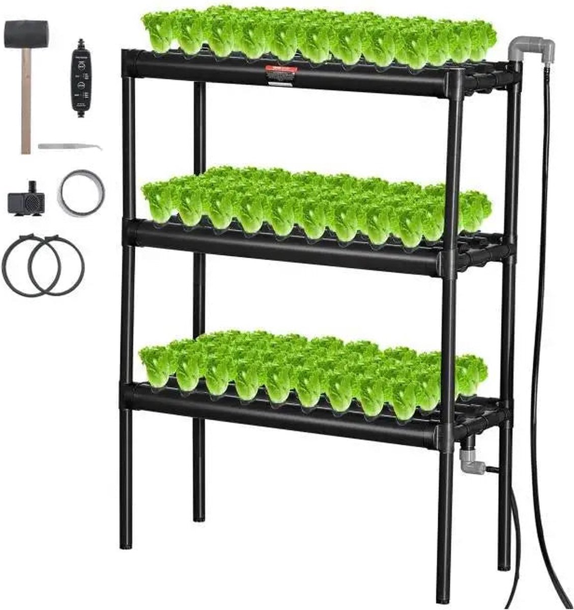 Hydrocultuur -Hydrocultuursysteem - Kweektafel -Hydrocultuurvoeding - Moestuintafel - Hydrocultuurkweeksysteem - 108 plaatsen 3 lagen - met watertimer Manden en sponzen