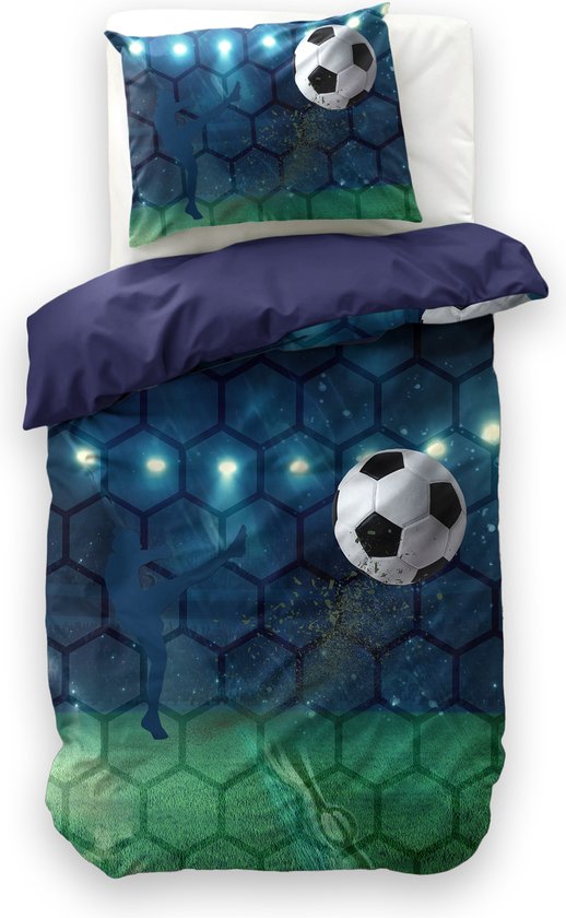 Sleeptime Voetbal Dekbedovertrek - Eenpersoons - 140X200/220 + 1 x kussensloop 60x70 - Blauw