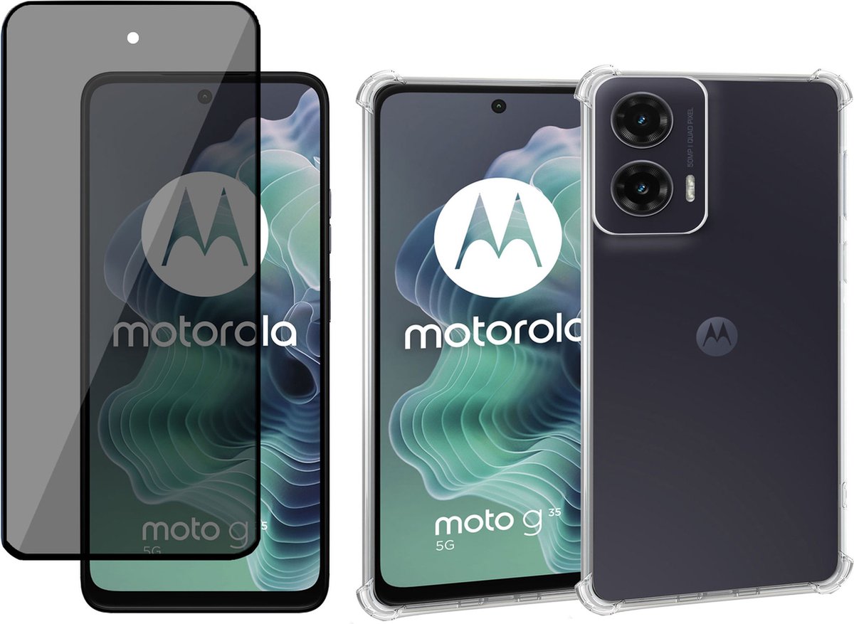 Geschikt voor Motorola Moto G35 - Hoesje + Privacy Screenprotector – Privé - Gehard Glas Cover