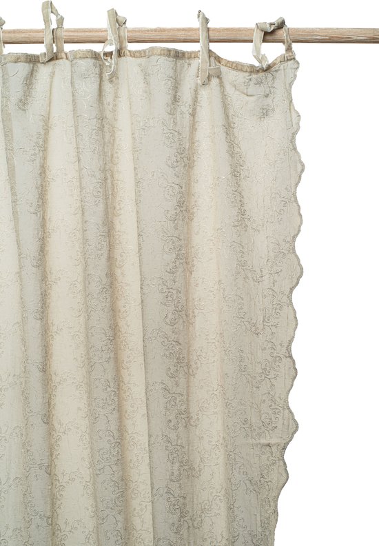 Rideau | Camille - Voile Brodé - Rebords Festonnés & Rubans Velours - 180x280 cm - Pimlico