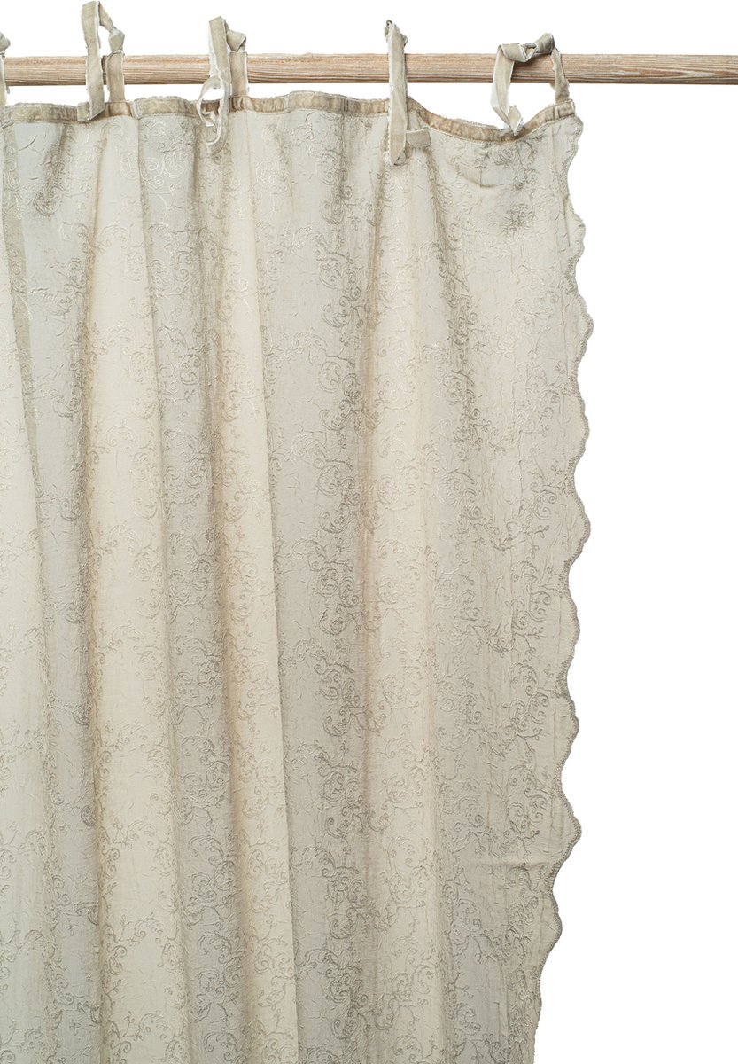 Gordijn | Camille - Geborduurde Voile - Scalloped Randen & Velvet Linten - 180x280 cm - Pebble - Pimlico