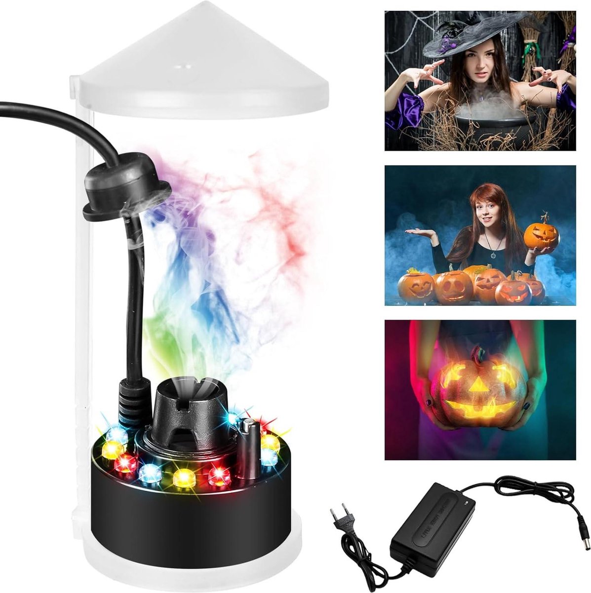 Ultrasone vernevelaar 12 leds driekleurig mini-ultrasone rookmachine met spatbescherming - Halloween 350 ml/uur - heksenpot pompoenfeest .
