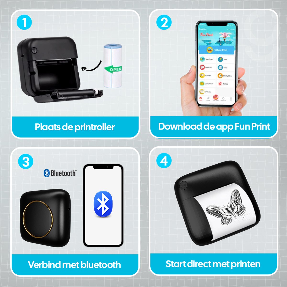 Gatson Mini Printer - 300DPI - Inclusief 14 Rollen Papier (Sticker, Normaal & Kleur) + 5 pennen - Mini Printer voor Mobiel - Pocket Printer - Mobiele Fotoprinter - Schoolspullen - Journaling Producten — afbeelding 6