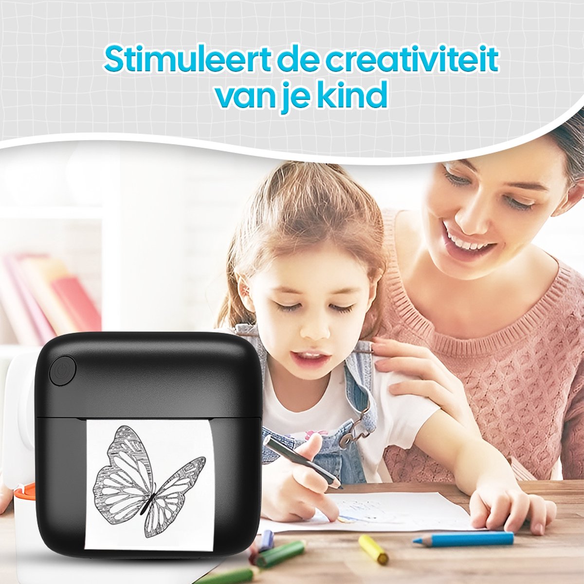 Gatson Mini Printer - 300DPI - Inclusief 14 Rollen Papier (Sticker, Normaal & Kleur) + 5 pennen - Mini Printer voor Mobiel - Pocket Printer - Mobiele Fotoprinter - Schoolspullen - Journaling Producten — afbeelding 2