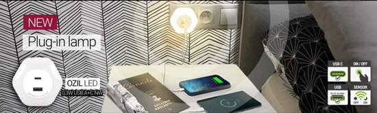 OZIL - 2 stuk - Stopcontact wandlamp / nachtlamp - 1 x USB A - 1 X USB C - Wit - Neutraal licht kleur van Lukodo — afbeelding 4