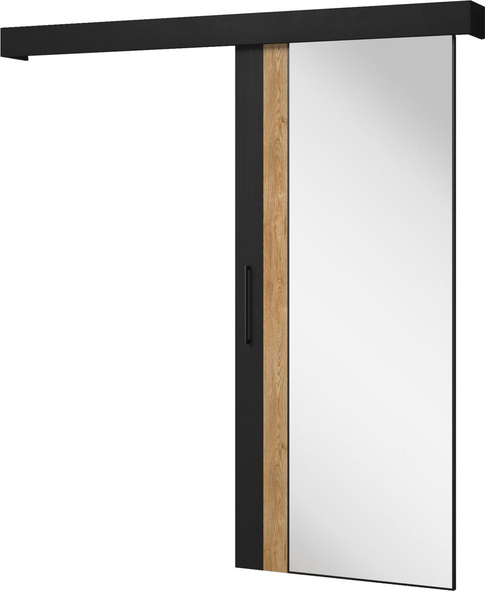 Schuifdeursysteem met rail, Schuifmechanisme, Moderne design, 96x205x8 cm - Schuifdeur MANTILA - Zwart