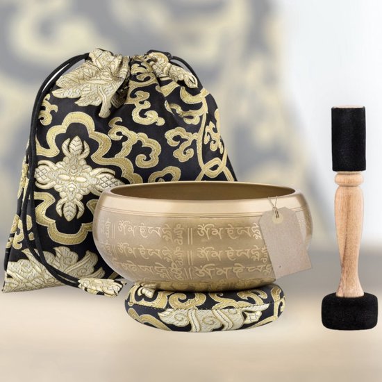 BNEHHOV Tibetaanse klankschaalset 8 cm meditatie klankschaal met klepel Klankschaalkussen Handgemaakte klankschaal voor yoga meditatie ontspanning mindfulness Uniek cadeau
