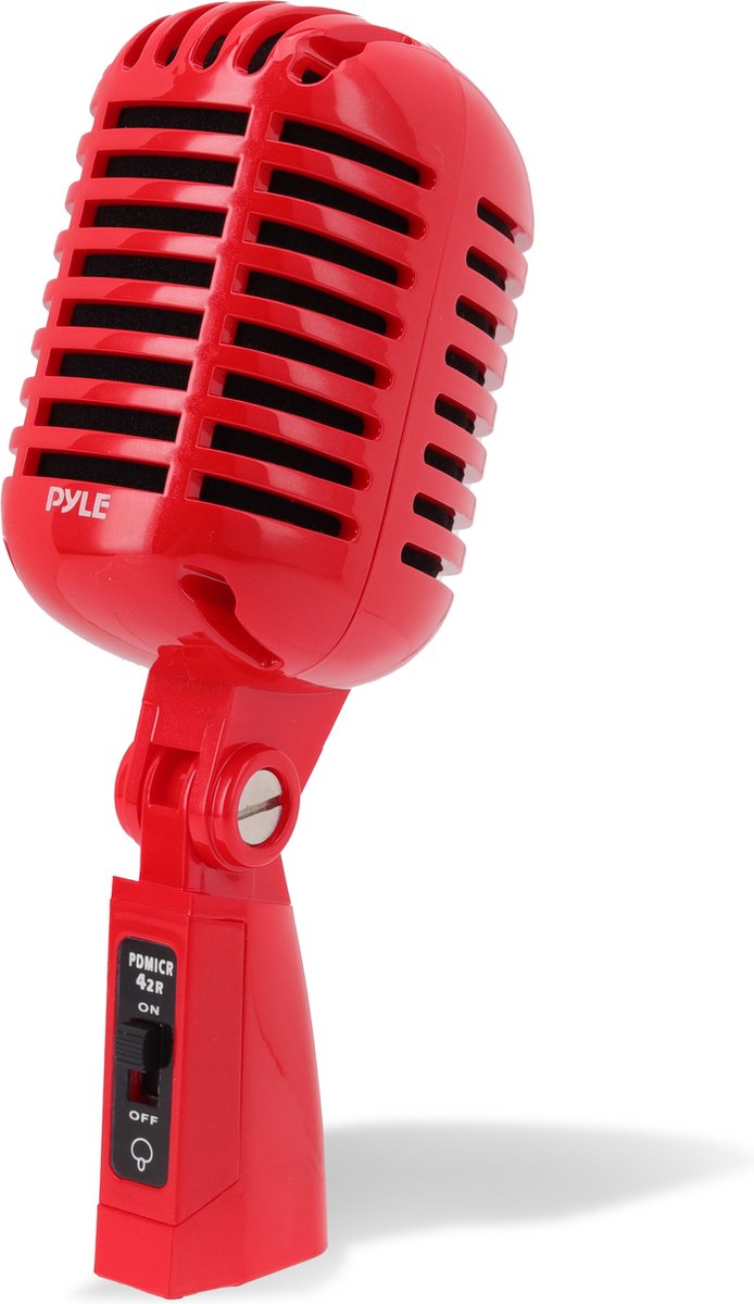 Pyle Microfoon - Microfoon in Vintage Retro Stijl- Karaokemicrofoon -met XLR Kabel - Compatibel met Universele Statieven - Live Optredens- Studio Opnames- Rood