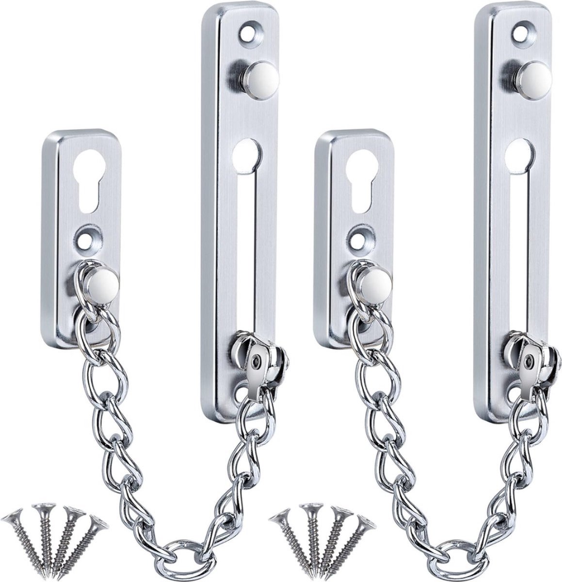 Deurketting, veiligheidsslot, binnendeur, diefstalbeveiliging, deurslot, roestvrij staal, deurslotketting, deur, veiligheidsketting met schroeven voor hotel, familie, woning, binnendeuren, ramen, 2 stuks (zilver)