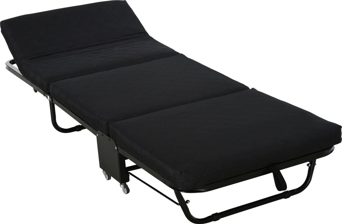 Opvouwbaar Bed 184x65 cm – Opklapbed met 5-niveau - Verstelbaar Hoofdeinde – Inklapbed - Logeerbed, Campingbed, Slaapbank – Zwart