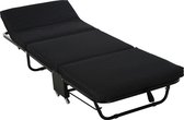 Opvouwbaar Bed 184x65 cm – Opklapbed met 5-niveau - Verstelbaar Hoofdeinde – Inklapbed - Logeerbed, Campingbed, Slaapbank – Zwart