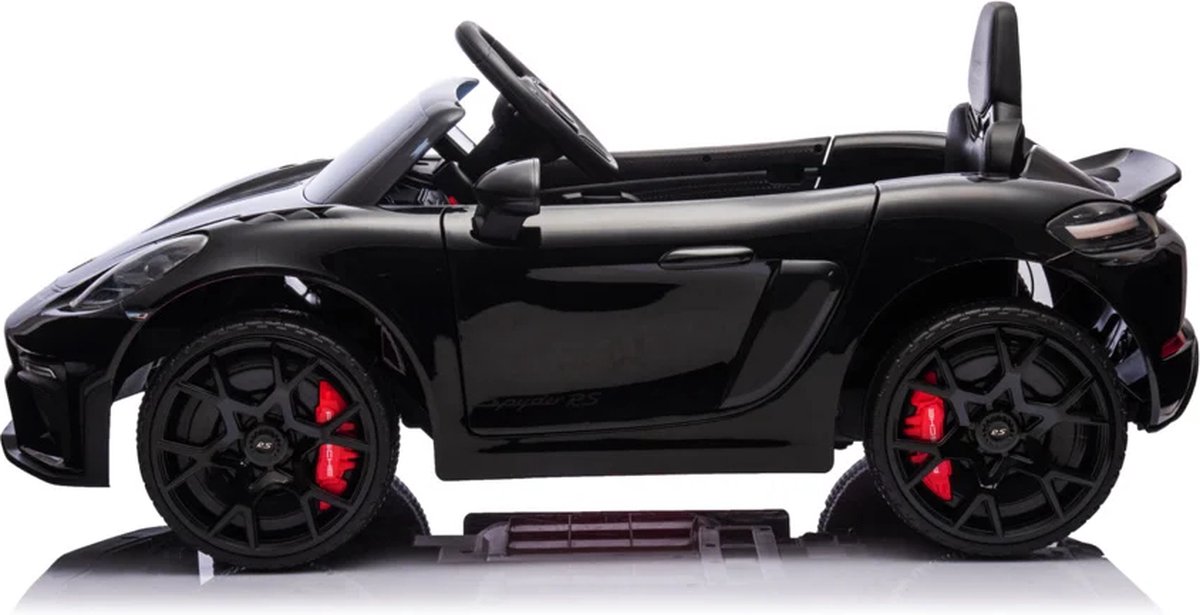 Porsche Spyder RS Zwart, 12V kinder accu auto, rubberen banden, leder zitje en meer!