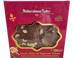 Abdurrahman Tatlici Zomer halva met Cacao en walnoten 300 GR - Abdurrahman Tatlıcı Yaz Helvası helva kakao ve Cevizli 300 GR - Summer Halva with Cacao and Walnuts 300 GR ( GLUTENVRIJE, GLUCOSEVRIJE, EMULGATORVRIJE EN ADDITIEFVRIJE HALVA )