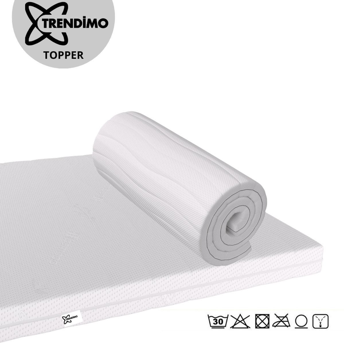 Trendimo 180x200 Topper HR Koudschuim - 9cm - Topmatras Bamboo Afritsbaar Wasbaar Tijk - Anti-allergisch Topdek Wit