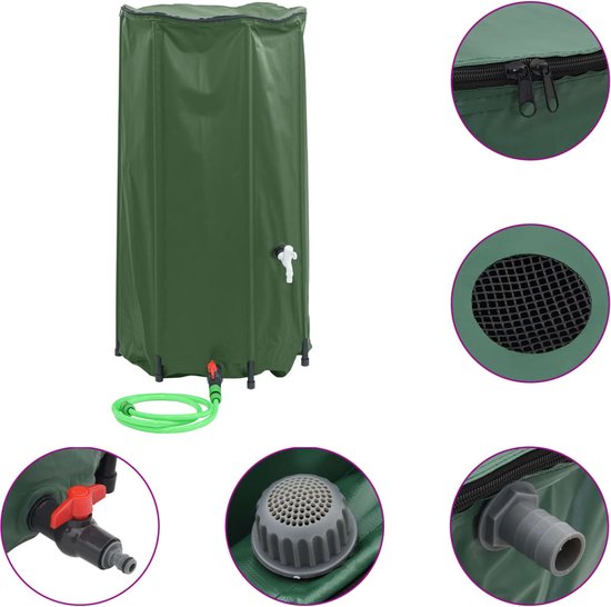 Wiltec opvouwbare regenton 250 l met decksel, regenvat van 620 g/m² PVC, regenwatertank met tapkraan, watercontainer met ABS-schakelaar, wateropslag ø 60 x 88 cm