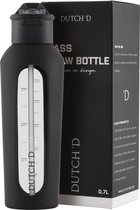 Dutch'D ® - Glazen Drinkfles - Glazen waterfles - Waterfles glas - Stevig borosilicaatglas met beschermhoes - Glazen waterfles 750ML - Glazen drinkflessen volwassenen - Duurzaam en luxe ontwerp - Cadeau voor hem en haar - Glazen drinkfles met rietje