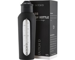 Dutch'D ® - Glazen Drinkfles - Glazen waterfles - Waterfles glas - Stevig borosilicaatglas met beschermhoes - Glazen waterfles 750ML - Glazen drinkflessen volwassenen - Duurzaam en luxe ontwerp - Cadeau voor hem en haar - Glazen drinkfles met rietje