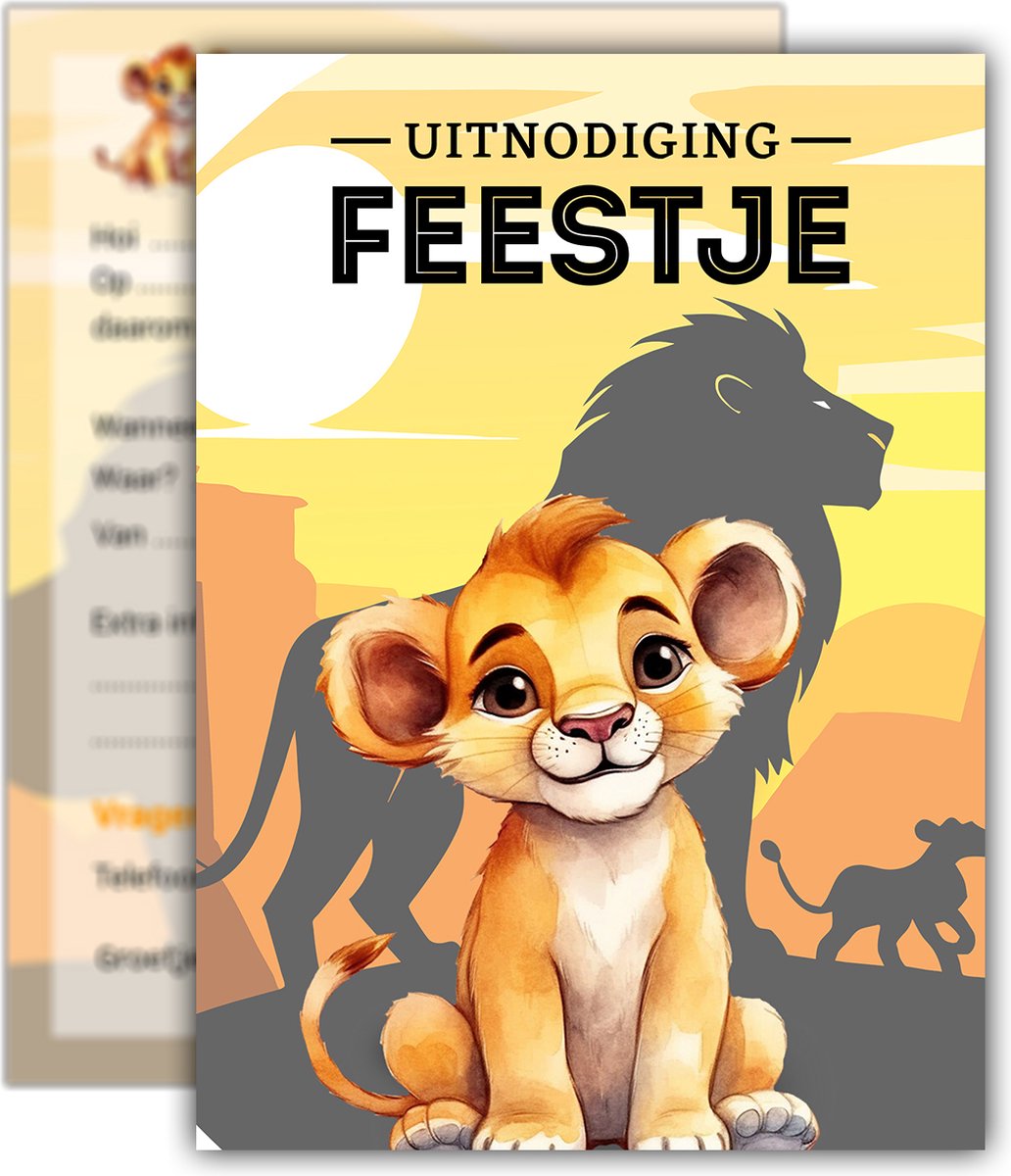 Uitnodiging kinderfeestje | Leeuwtje | Voordeelset 20 stuks | Beschrijfbaar | Uitnodigingskaarten | Uitnodiging verjaardag | uitnodiging verjaardag feest | Uitnodiging kinderfeestje Jongen of Meisje | Uitnodiging feestje | Uitnodigingen