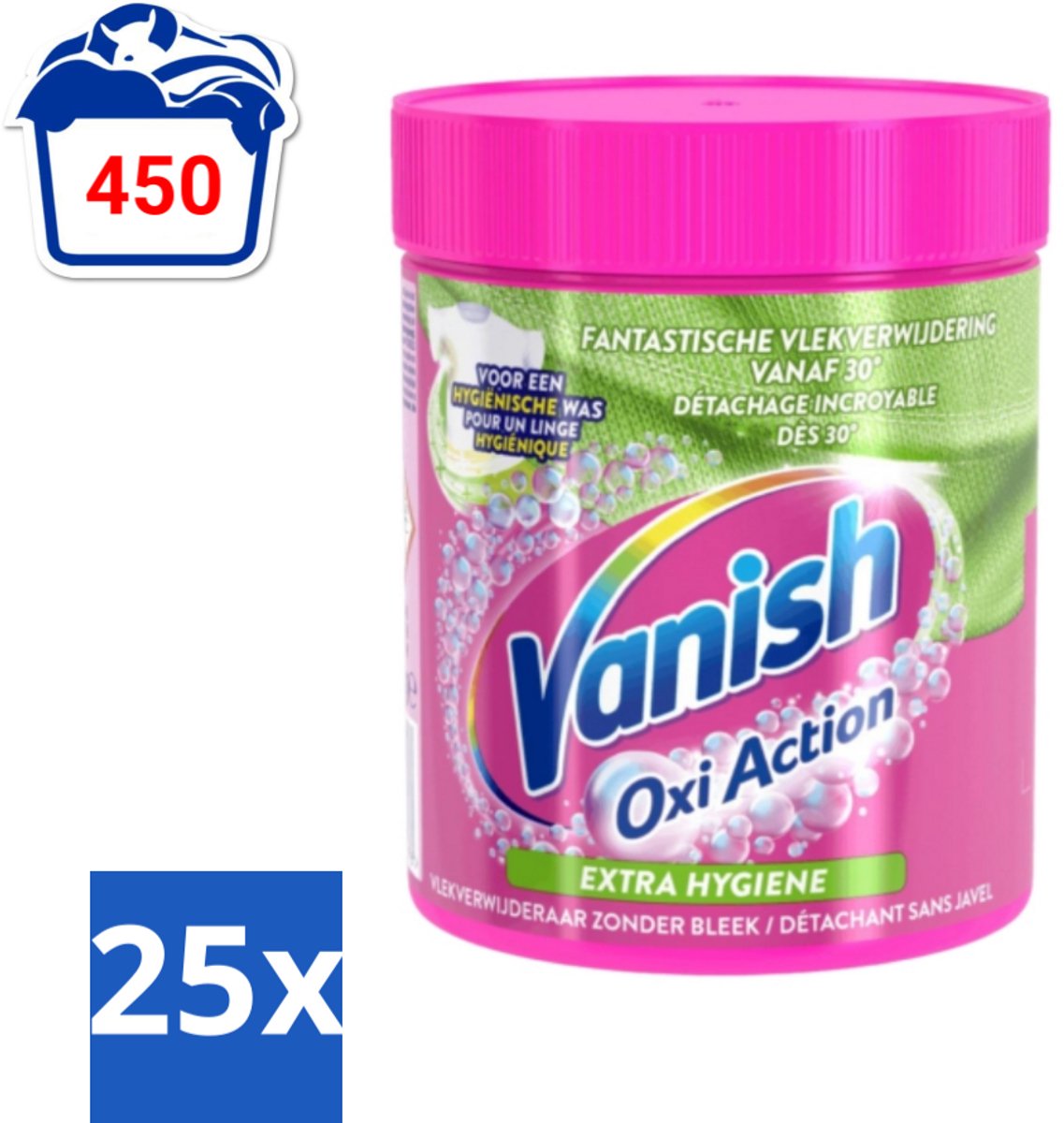 25 x Vanish Oxi Action - Extra Hygiene - Vlekkenverwijderaar Poeder - Zonder Bleek - Gekleurde Was - 470 Gram - Wasmiddel - Vlekverwijderaar - Hygiëne - Gekleurde Was - Wasbeurt