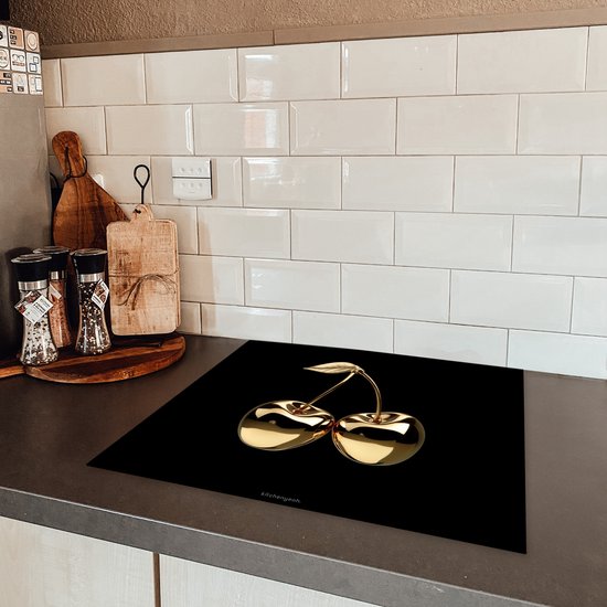 KitchenYeah® Protection plaque induction 60x52 cm - Cerisier - Noir - Or - Chrome - Protege plaque de cuisson - Couvre plaque induction - Protecteur d'induction - Cuisine