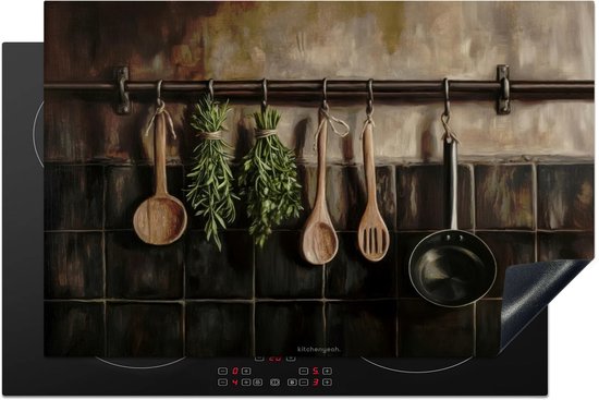 KitchenYeah® Protection plaque induction 80x52 cm - Ustensiles de cuisine - Rustique - Carreaux - Épices - Protege plaque de cuisson - Couvre plaque induction - Protecteur d'induction - Cuisine