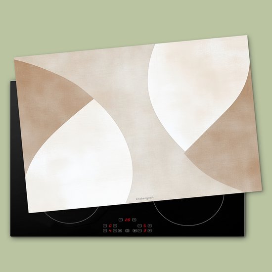 KitchenYeah® Protection plaque induction 74x48 cm - Marron - Japandi - Abstrait - Beige - Protege plaque de cuisson - Couvre plaque induction - Protecteur d'induction - Cuisine