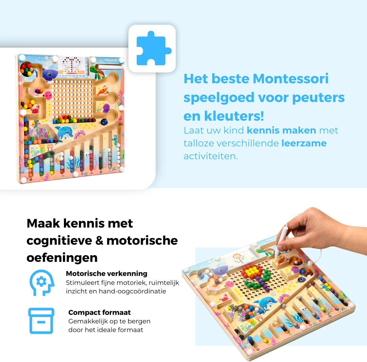 Mauzek® Magnetisch Doolhof Zee – Montessori speelgoed – Houten speelgoed – Magneetspel – Sensorisch – Reisspeelgoed – Magnetisch – Peuter speelgoed – Voor in de auto – Speelgoed voor onderweg – Jongens – Meisjes – 3 jaar – 4 jaar – 5 jaar – 6 jaar — afbeelding 2