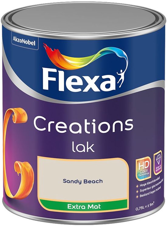 Flexa Creations lak Extra Mat Sandy Beach in een blauwe blik met oranje accenten. Met HD Color Technology.