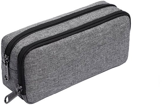 Pennenetui - Etui - Etui met grote capaciteit - 600D Esthetisch - horizontale opening - Geschikt voor studenten - jongens/meisjes - Draagbaar - Dubbellaags - Grijs - 20.5*11*6.5 cm