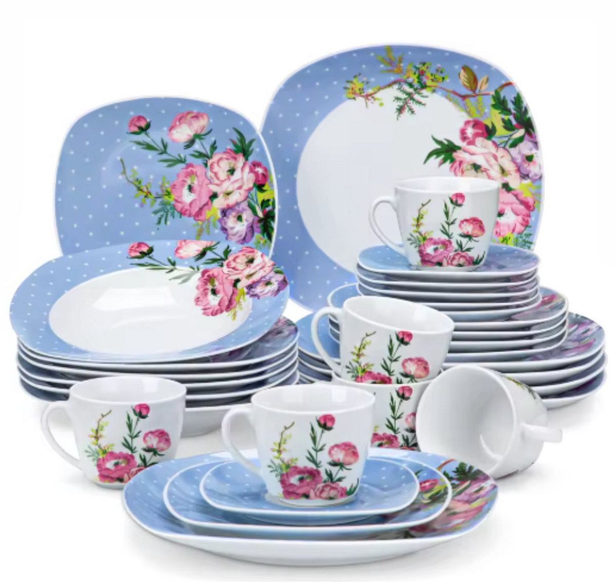 Monarchial Serviesset – 12 persoons – 60 delig – Blauw Keramisch – Serviesset – Kleine Borden