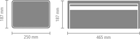 Dimensions de la boîte à pain : 46,5 cm de largeur, 18,7 cm de hauteur, 25 cm de profondeur.